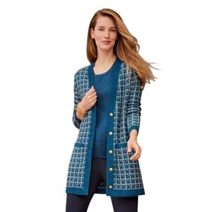New Talbots Wool Blue Long Cardigan